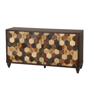English Elm 59.8" Mosaic Honeycomb Ash Wood Sideboard Artisan Storage Cabinet for Dining Rooms W3040P480534