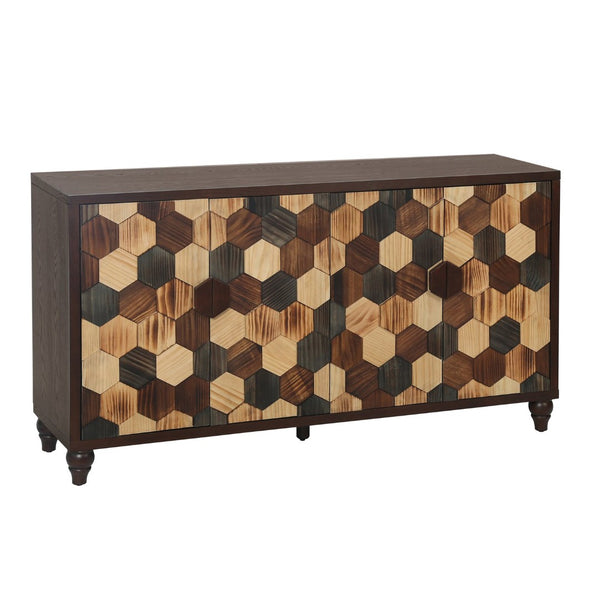English Elm 59.8" Mosaic Honeycomb Ash Wood Sideboard Artisan Storage Cabinet for Dining Rooms W3040P480534