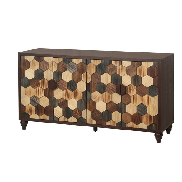 English Elm 59.8" Mosaic Honeycomb Ash Wood Sideboard Artisan Storage Cabinet for Dining Rooms W3040P480534