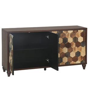 English Elm 59.8" Mosaic Honeycomb Ash Wood Sideboard Artisan Storage Cabinet for Dining Rooms W3040P480534