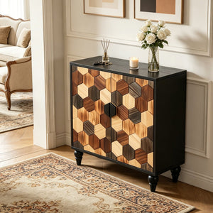 English Elm 30.31 Honeycomb Parquet Sideboard Ash Wood Grain Top Tapered Pine Legs Modern Farmhouse W3040P480535