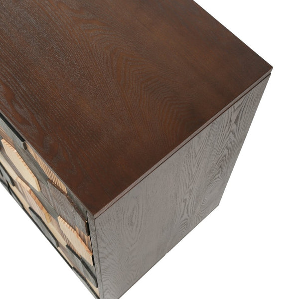 English Elm 30.31 Honeycomb Parquet Sideboard Handcrafted Ash Wood Accent Cabinet for Dining Room W3040P480540