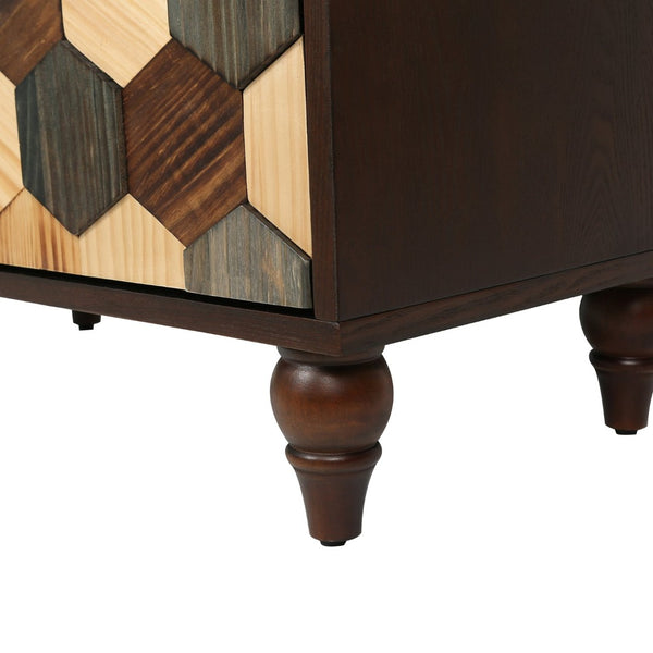 English Elm 30.31 Honeycomb Parquet Sideboard Handcrafted Ash Wood Accent Cabinet for Dining Room W3040P480540