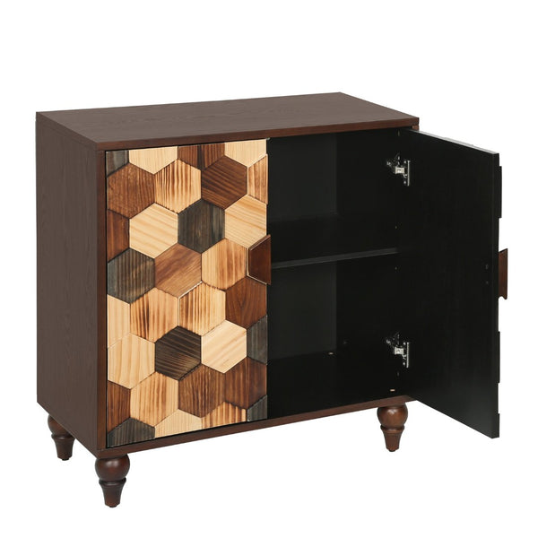 English Elm 30.31 Honeycomb Parquet Sideboard Handcrafted Ash Wood Accent Cabinet for Dining Room W3040P480540