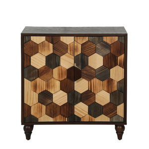 English Elm 30.31 Honeycomb Parquet Sideboard Handcrafted Ash Wood Accent Cabinet for Dining Room W3040P480540
