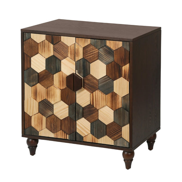 English Elm 30.31 Honeycomb Parquet Sideboard Handcrafted Ash Wood Accent Cabinet for Dining Room W3040P480540