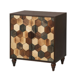 English Elm 30.31 Honeycomb Parquet Sideboard Handcrafted Ash Wood Accent Cabinet for Dining Room W3040P480540