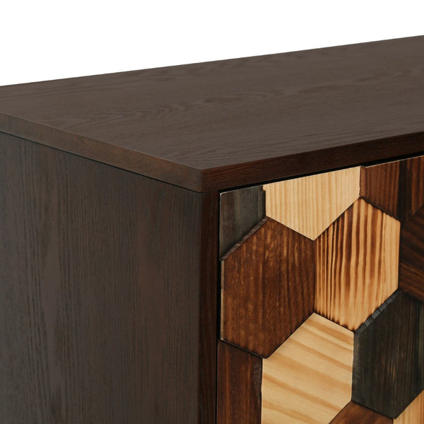 English Elm 30.31 Honeycomb Parquet Sideboard Handcrafted Ash Wood Accent Cabinet for Dining Room W3040P480540