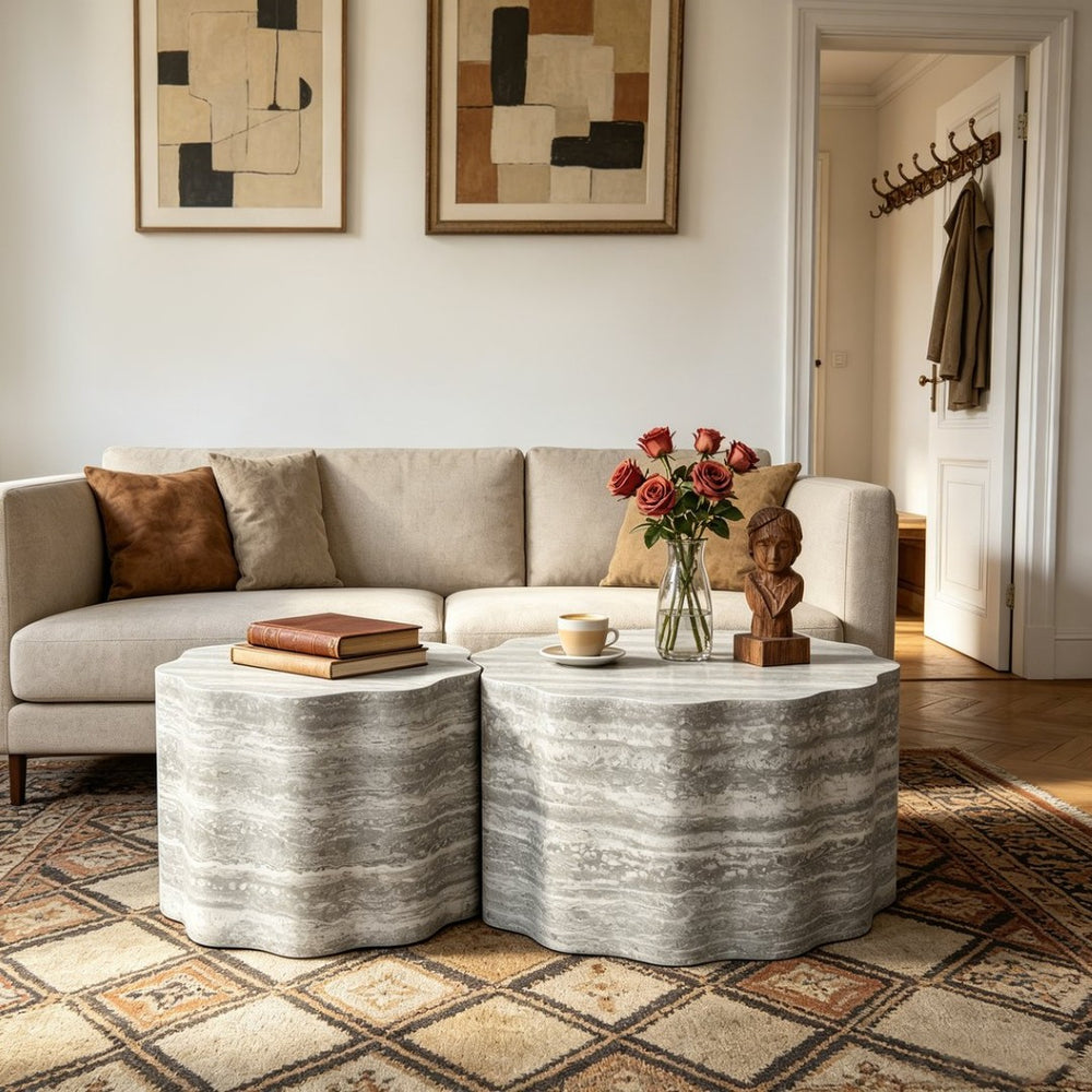 English Elm Set of 2 Round Nesting Coffee Tables with Mars Topographic Mdf Surface for Living Room W3040P480688