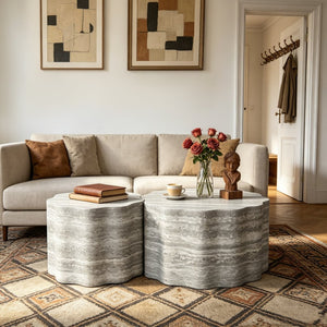 English Elm Set of 2 Round Nesting Coffee Tables with Mars Topographic Mdf Surface for Living Room W3040P480688