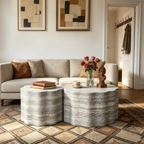 English Elm Set of 2 Round Nesting Coffee Tables with Mars Topographic Mdf Surface for Living Room W3040P480688