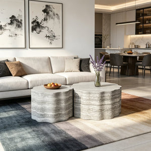 English Elm Set of 2 Round Nesting Coffee Tables with Mars Topographic Mdf Surface for Living Room W3040P480688