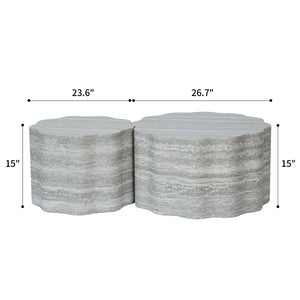 English Elm Set of 2 Round Nesting Coffee Tables with Mars Topographic Mdf Surface for Living Room W3040P480688