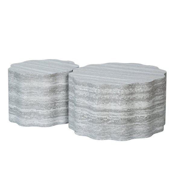 English Elm Set of 2 Round Nesting Coffee Tables with Mars Topographic Mdf Surface for Living Room W3040P480688