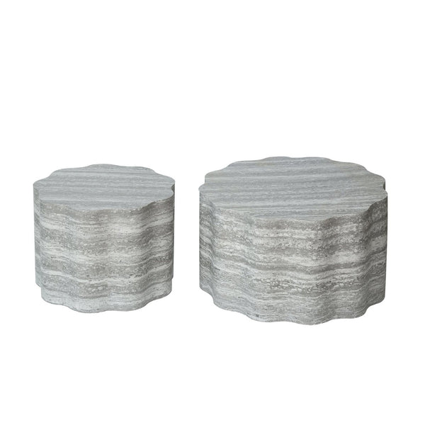 English Elm Set of 2 Round Nesting Coffee Tables with Mars Topographic Mdf Surface for Living Room W3040P480688