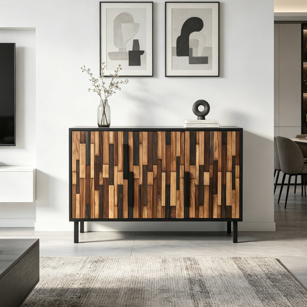 English Elm 47.24 Inch Ash Wood Grain Sideboard with Iron Legs Modern Buffet for Dining Room W3040P501320