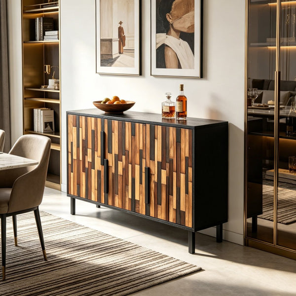 English Elm 47.24 Inch Ash Wood Grain Sideboard with Iron Legs Modern Buffet for Dining Room W3040P501320