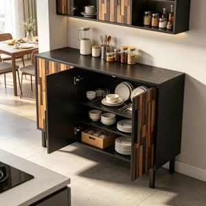 English Elm 47.24 Inch Ash Wood Grain Sideboard with Iron Legs Modern Buffet for Dining Room W3040P501320