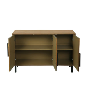 English Elm 47.24 Ash Wood Grain Sideboard with Iron Legs Geometric Doors for Dining Living Room W3040P501333
