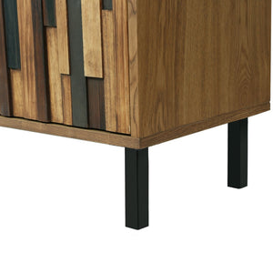 English Elm 47.24 Ash Wood Grain Sideboard with Iron Legs Geometric Doors for Dining Living Room W3040P501333