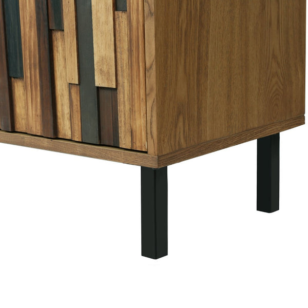 English Elm 47.24 Ash Wood Grain Sideboard with Iron Legs Geometric Doors for Dining Living Room W3040P501333