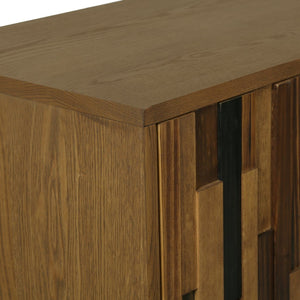 English Elm 47.24 Ash Wood Grain Sideboard with Iron Legs Geometric Doors for Dining Living Room W3040P501333
