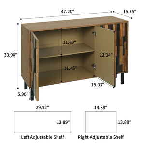 English Elm 47.24 Ash Wood Grain Sideboard with Iron Legs Geometric Doors for Dining Living Room W3040P501333