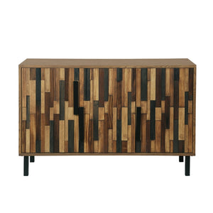 English Elm 47.24 Ash Wood Grain Sideboard with Iron Legs Geometric Doors for Dining Living Room W3040P501333