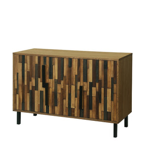 English Elm 47.24 Ash Wood Grain Sideboard with Iron Legs Geometric Doors for Dining Living Room W3040P501333