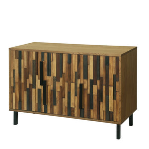 English Elm 47.24 Ash Wood Grain Sideboard with Iron Legs Geometric Doors for Dining Living Room W3040P501333