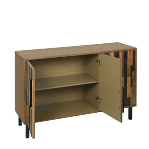 English Elm 47.24 Ash Wood Grain Sideboard with Iron Legs Geometric Doors for Dining Living Room W3040P501333