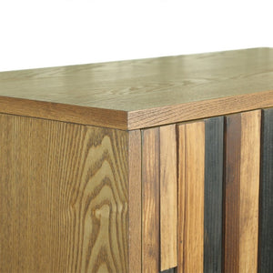 English Elm 60 Inch Tall Storage Cabinet Ash Wood Grain Geometric Doors Iron Legs Living Room W3040P504631