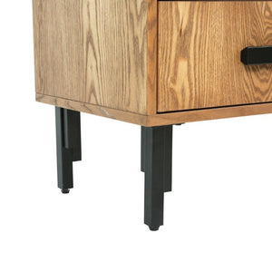 English Elm 60 Inch Tall Storage Cabinet Ash Wood Grain Geometric Doors Iron Legs Living Room W3040P504631