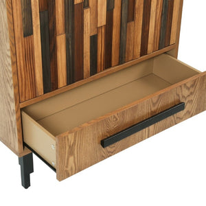 English Elm 60 Inch Tall Storage Cabinet Ash Wood Grain Geometric Doors Iron Legs Living Room W3040P504631
