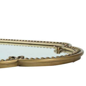 English Elm Scalloped Oval Cast Iron Mirror Antique Gold Beaded Frame Ornate Vintage Wall Accent W3040P510036