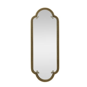 English Elm Scalloped Oval Cast Iron Mirror Antique Gold Beaded Frame Ornate Vintage Wall Accent W3040P510036