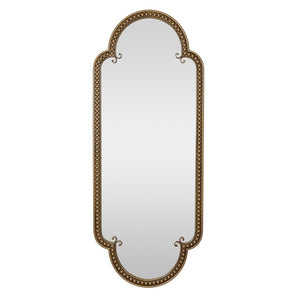 English Elm Scalloped Oval Cast Iron Mirror Antique Gold Beaded Frame Ornate Vintage Wall Accent W3040P510036