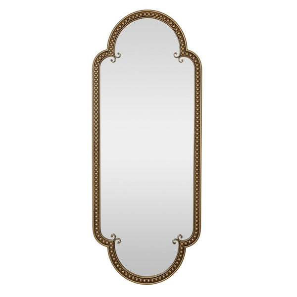 English Elm Scalloped Oval Cast Iron Mirror Antique Gold Beaded Frame Ornate Vintage Wall Accent W3040P510036