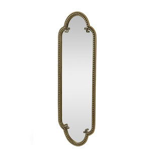 English Elm Scalloped Oval Cast Iron Mirror Antique Gold Beaded Frame Ornate Vintage Wall Accent W3040P510036