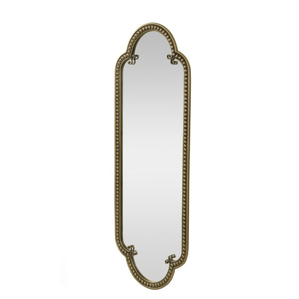 English Elm Scalloped Oval Cast Iron Mirror Antique Gold Beaded Frame Ornate Vintage Wall Accent W3040P510036