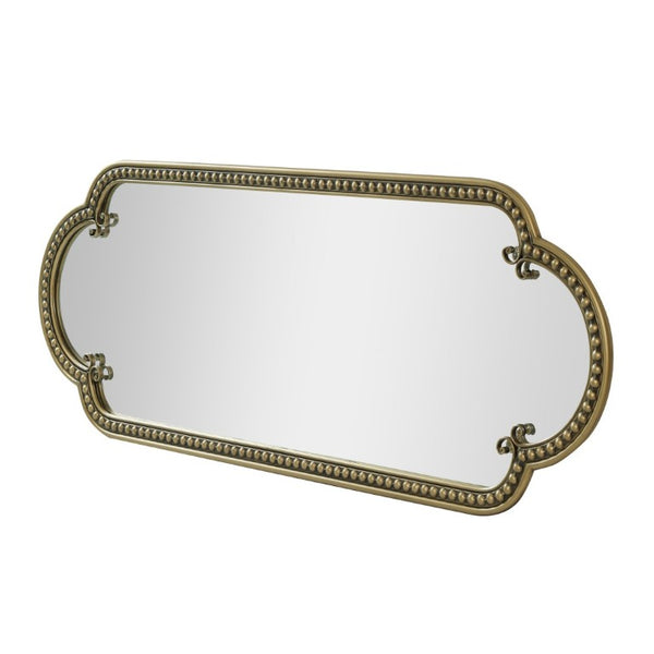 English Elm Scalloped Oval Cast Iron Mirror Antique Gold Beaded Frame Ornate Vintage Wall Accent W3040P510036