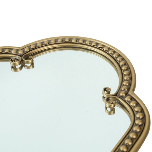 English Elm Scalloped Oval Cast Iron Mirror Antique Gold Beaded Frame Ornate Vintage Wall Accent W3040P510036