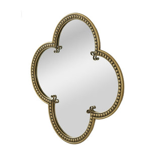 English Elm Quatrefoil Beaded Metal Wall Mirror Antique Gold Ornate Frame for Glam Entryway Decor W3040P510209