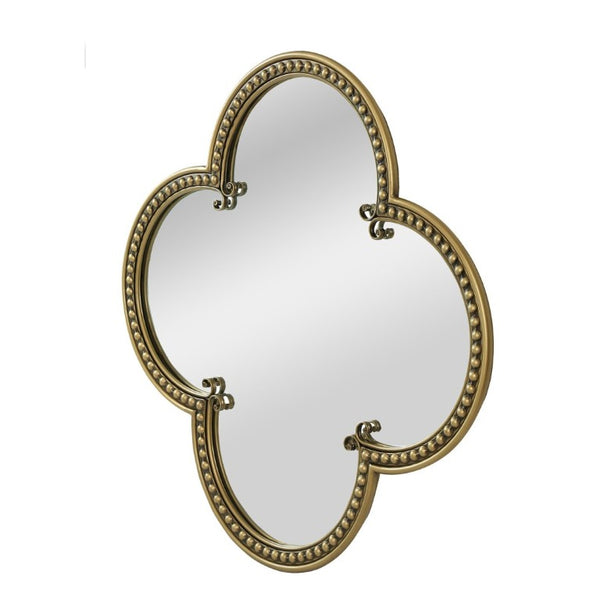 English Elm Quatrefoil Beaded Metal Wall Mirror Antique Gold Ornate Frame for Glam Entryway Decor W3040P510209