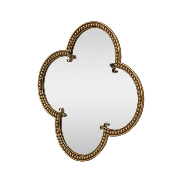 English Elm Quatrefoil Beaded Metal Wall Mirror Antique Gold Ornate Frame for Glam Entryway Decor W3040P510209