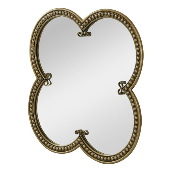 English Elm Quatrefoil Beaded Metal Wall Mirror Antique Gold Ornate Frame for Glam Entryway Decor W3040P510209