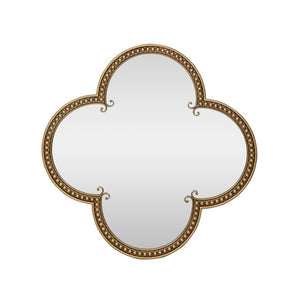 English Elm Quatrefoil Beaded Metal Wall Mirror Antique Gold Ornate Frame for Glam Entryway Decor W3040P510209