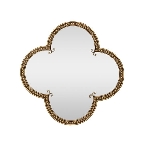 English Elm Quatrefoil Beaded Metal Wall Mirror Antique Gold Ornate Frame for Glam Entryway Decor W3040P510209