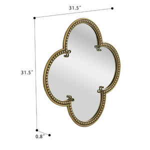 English Elm Quatrefoil Beaded Metal Wall Mirror Antique Gold Ornate Frame for Glam Entryway Decor W3040P510209