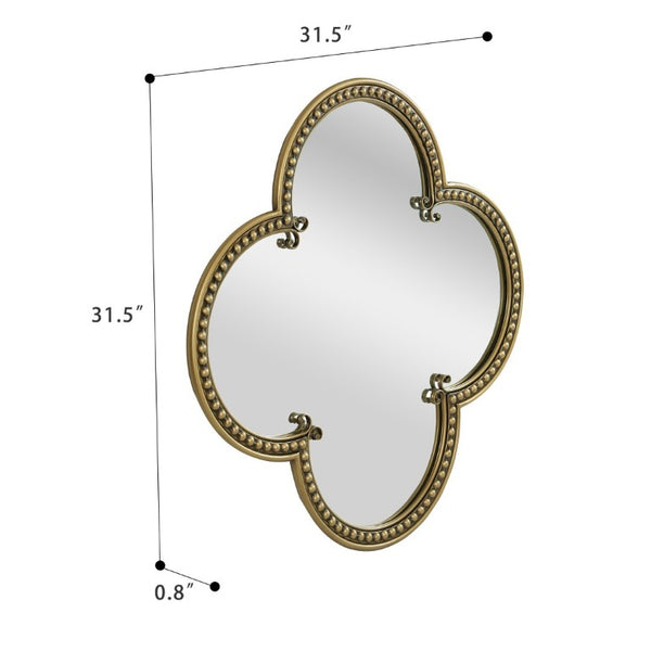 English Elm Quatrefoil Beaded Metal Wall Mirror Antique Gold Ornate Frame for Glam Entryway Decor W3040P510209